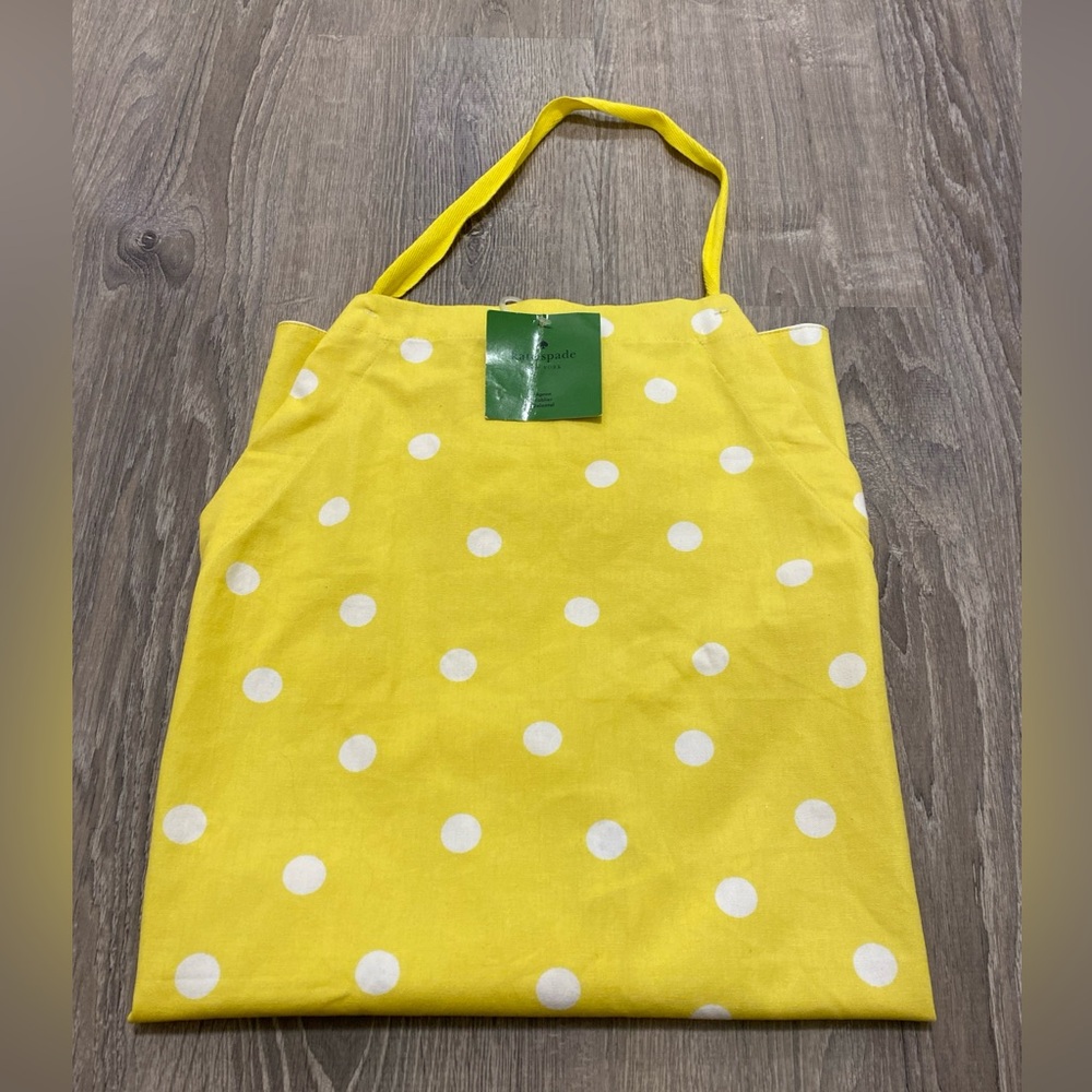 Kate Spade Apron Yellow White Dot Kitchen Measurements on back